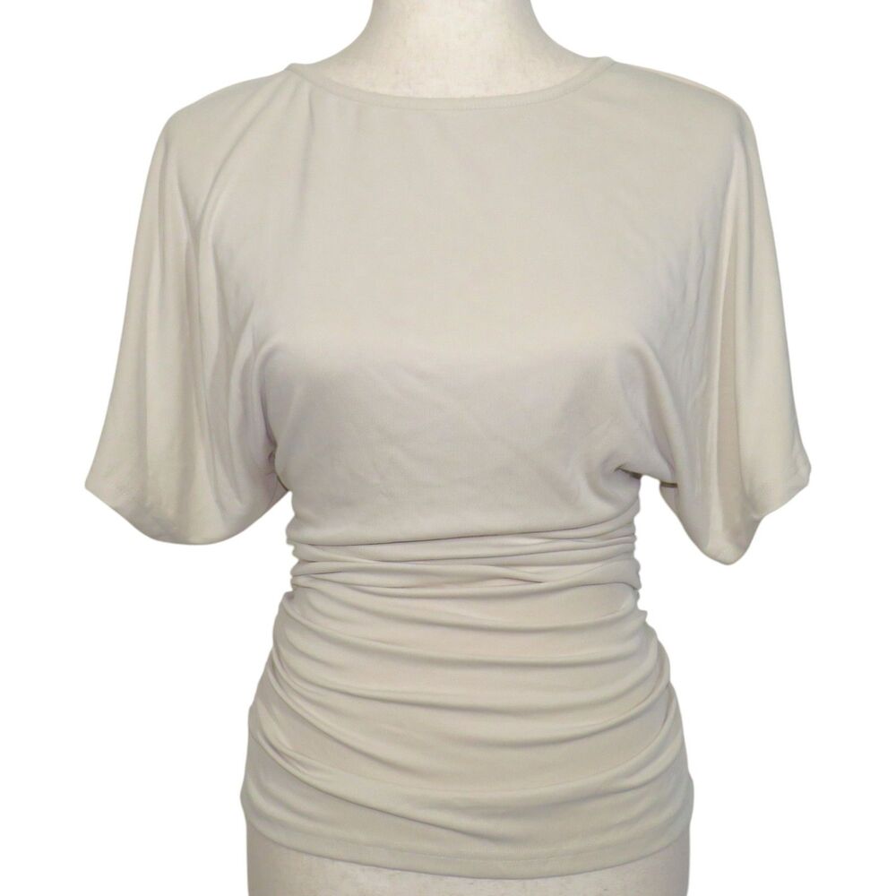 OGL Sandwashed Effortless Boatneck Batwing Sleeve Side Ruched Top Size Medium
